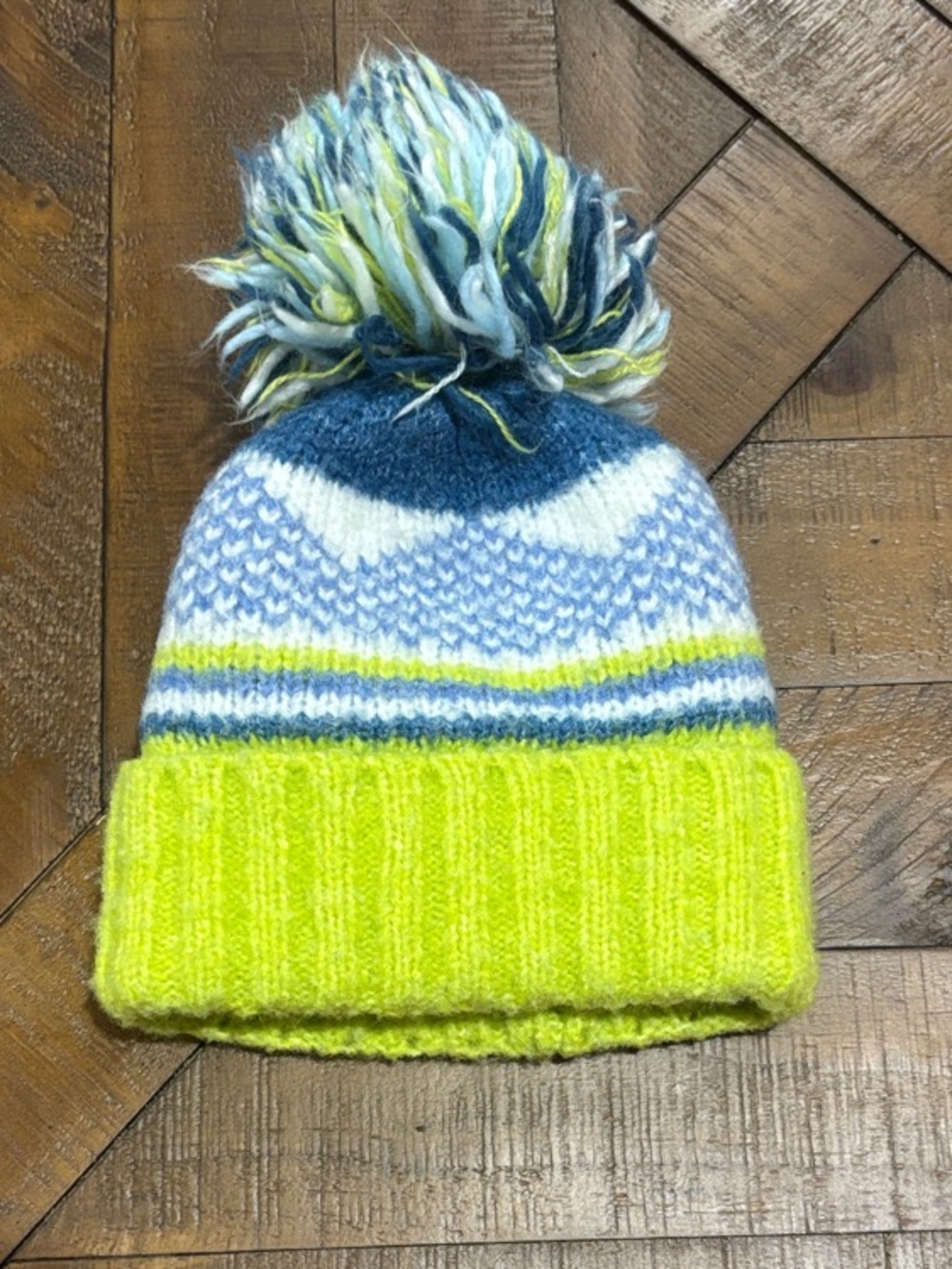 Target Neon Yellow, Blue & White Pom Pom baby Beanie